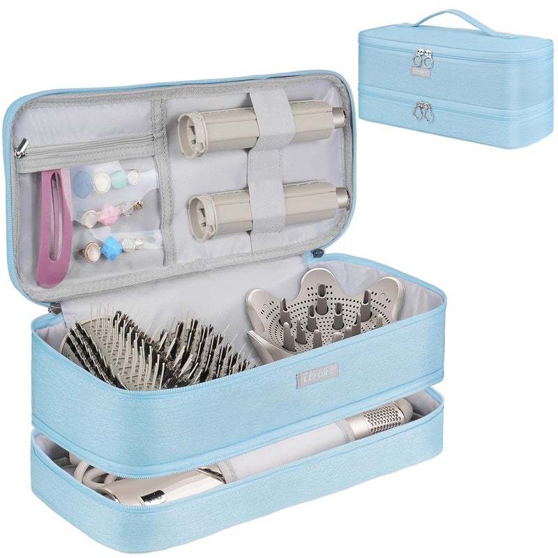 LEFORZ Travel Carrying Case Compatible with Shark Flexstyle/FlexFusion/Hair Dryer,Double-Layer Hair Hot Tools Storage Bag Fits for Dyson Airwrap Styler/Supersonic Hair Dryer and Attachments,Blue-Bag Only - Image 1